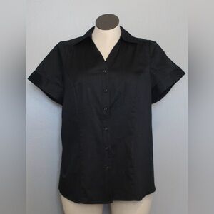 Lane Bryant Shirt Top Blouse Button Down Stretch Short Sleeve Collar Black Sz 18